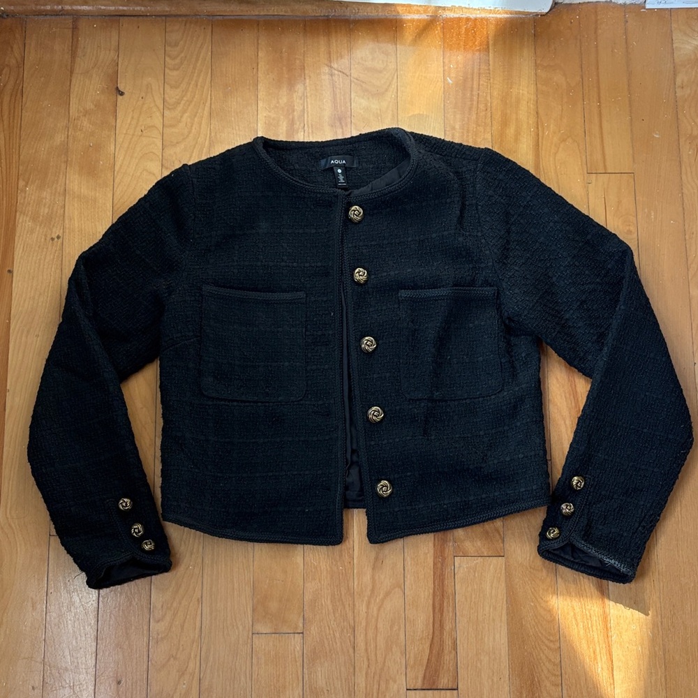 Aqua black boucle lady jacket